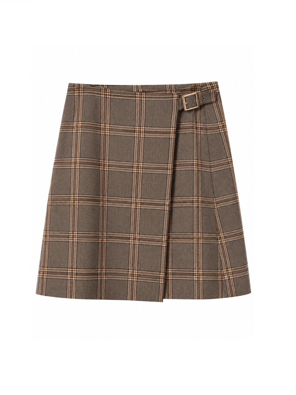 Banana Republic Plaid Buckle Wrap Skirt - Brown/Beige, Size 10